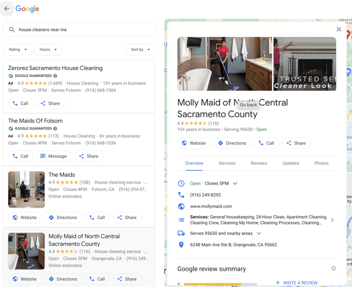 Captura de Imagen de las reseñas de un servicio de limpieza.